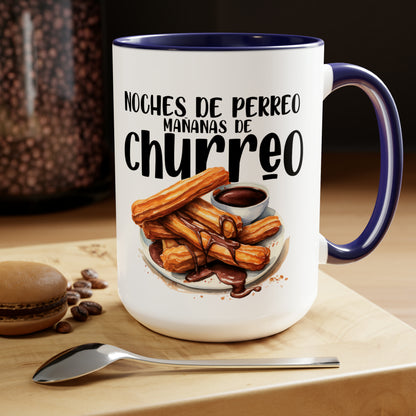 Churros - Taza para café, té o chocolate / Tazas de café bicolor, 15 oz