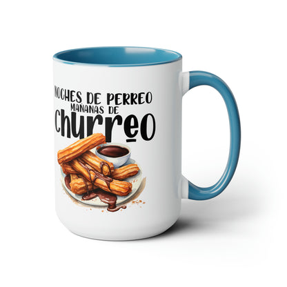Churros - Taza para café, té o chocolate / Tazas de café bicolor, 15 oz
