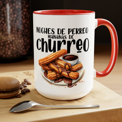 Churros - Taza para café, té o chocolate / Tazas de café bicolor, 15 oz