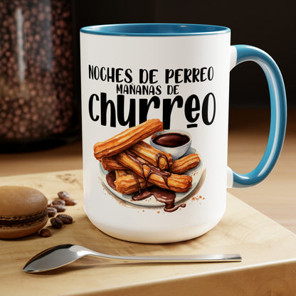 Churros - Taza para café, té o chocolate / Tazas de café bicolor, 15 oz