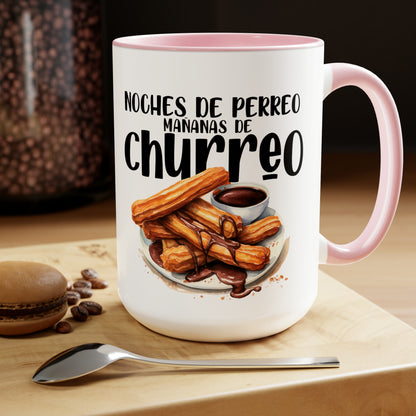 Churros - Taza para café, té o chocolate / Tazas de café bicolor, 15 oz