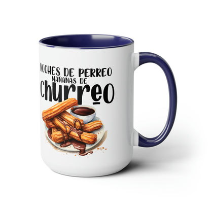 Churros - Taza para café, té o chocolate / Tazas de café bicolor, 15 oz