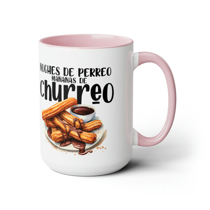 Churros - Taza para café, té o chocolate / Tazas de café bicolor, 15 oz